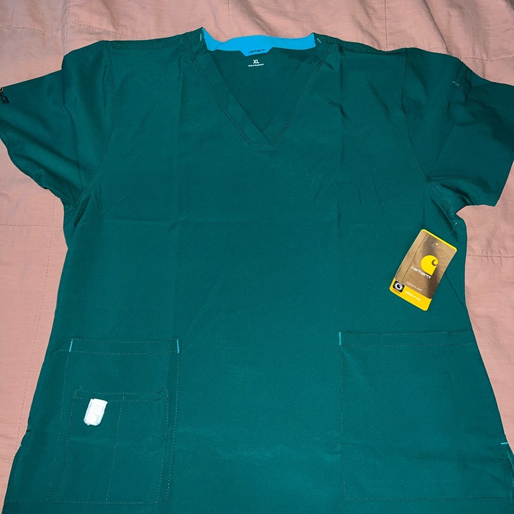 Women’s Carhartt Force 3-pocket scrub top, NEW with tags, sz XL, Kelly green